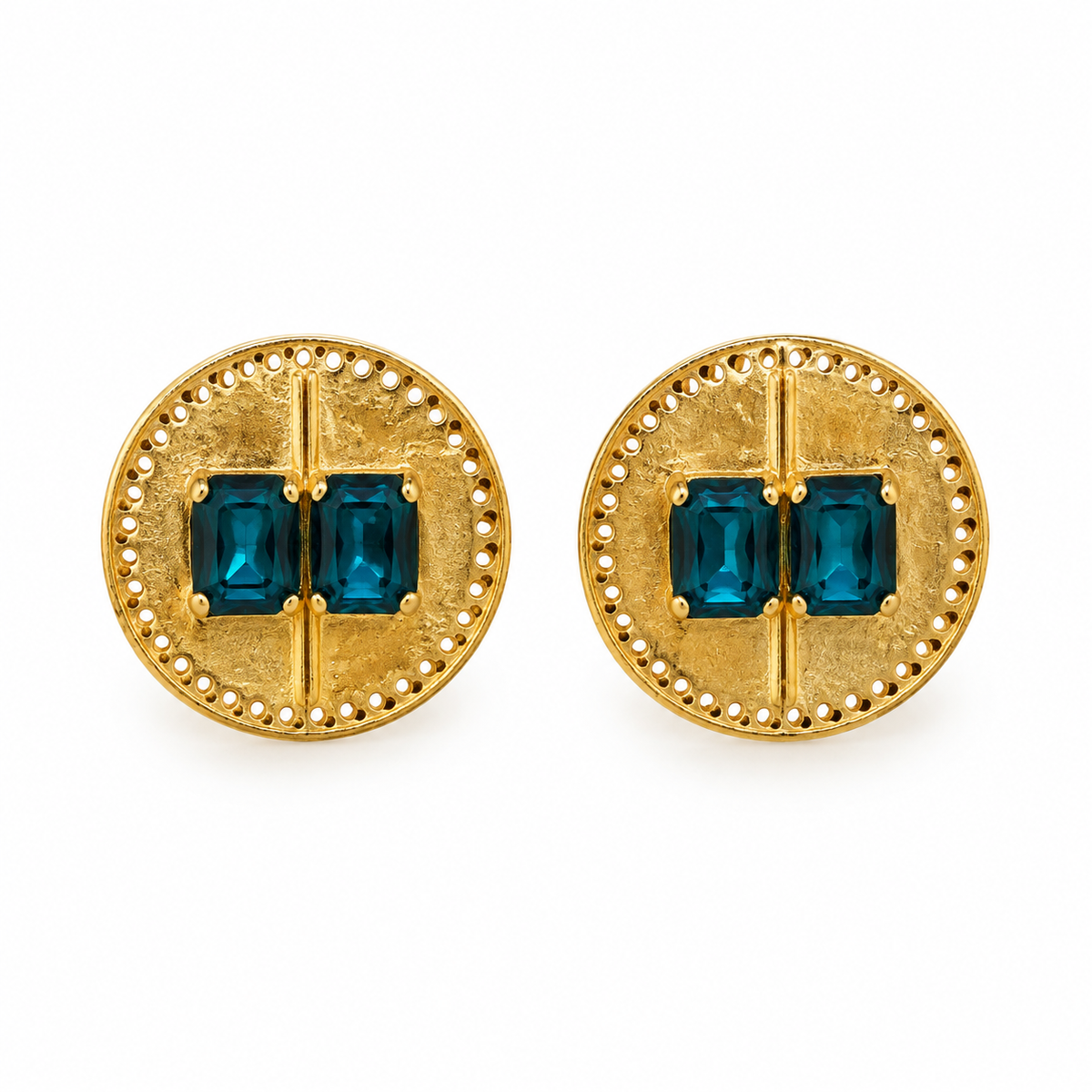 Aqua Brick Gold Earrings