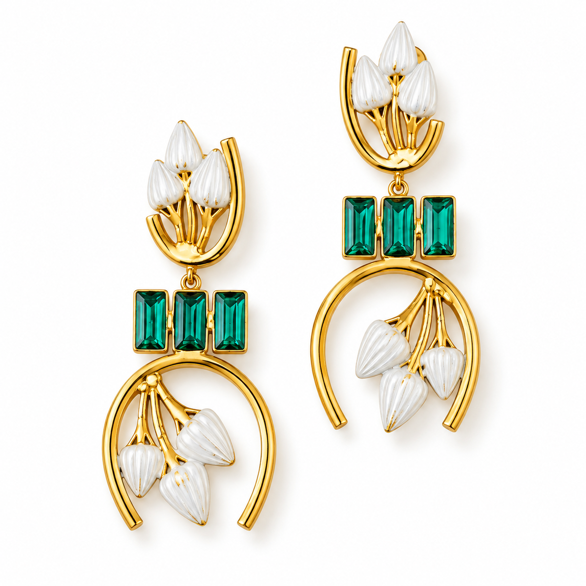 Emerald Waved Earrings