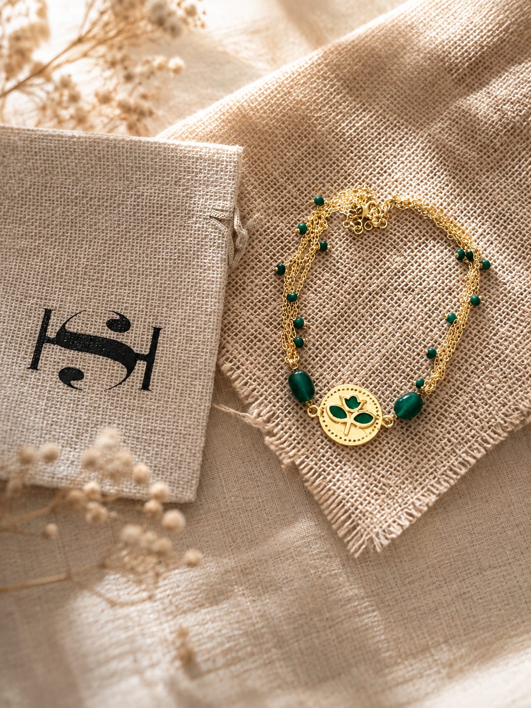 Sprout-Green and Gold Botanical Necklace