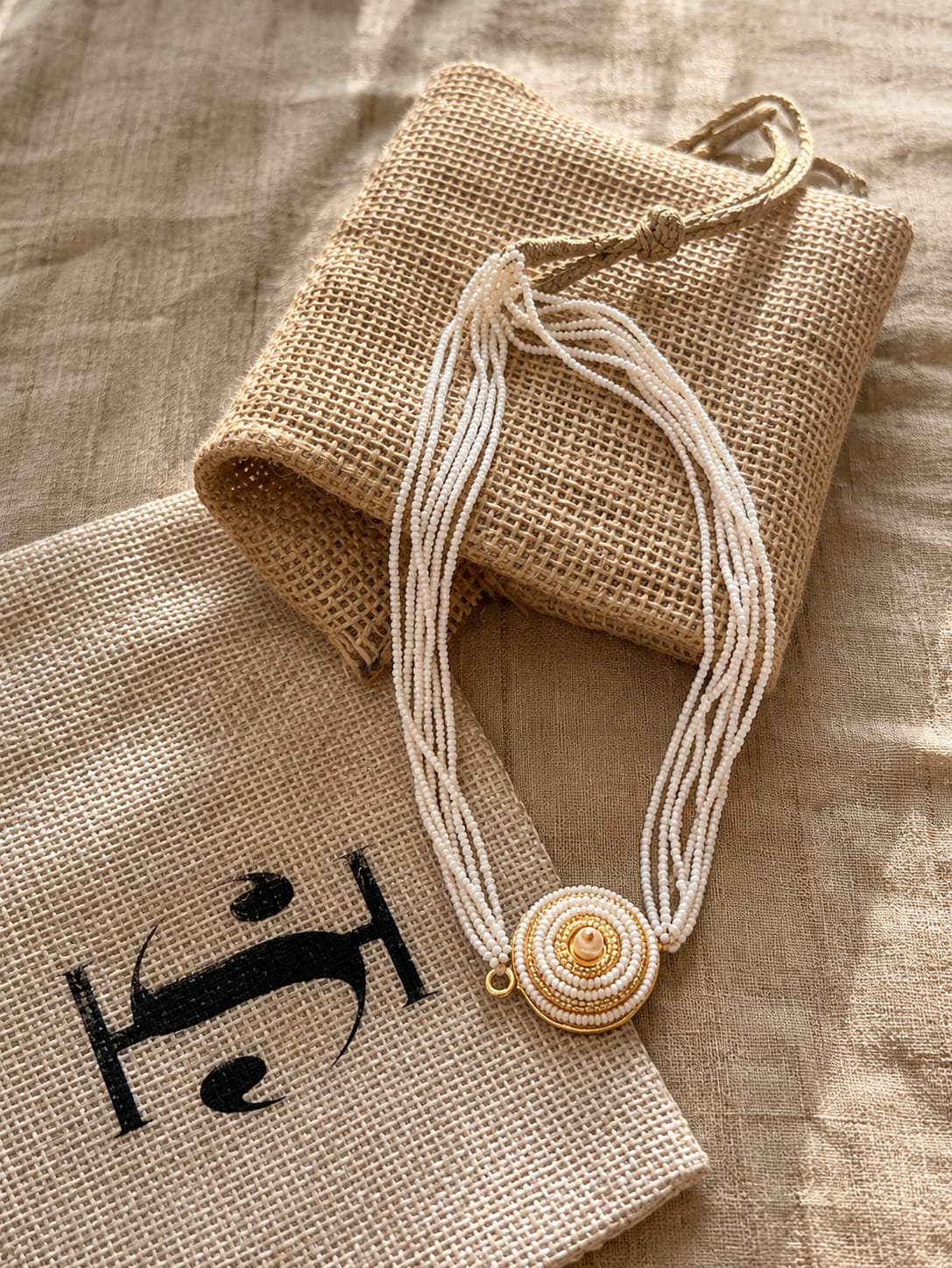 Halo-White Multi-Strand Necklace with Circular Centre