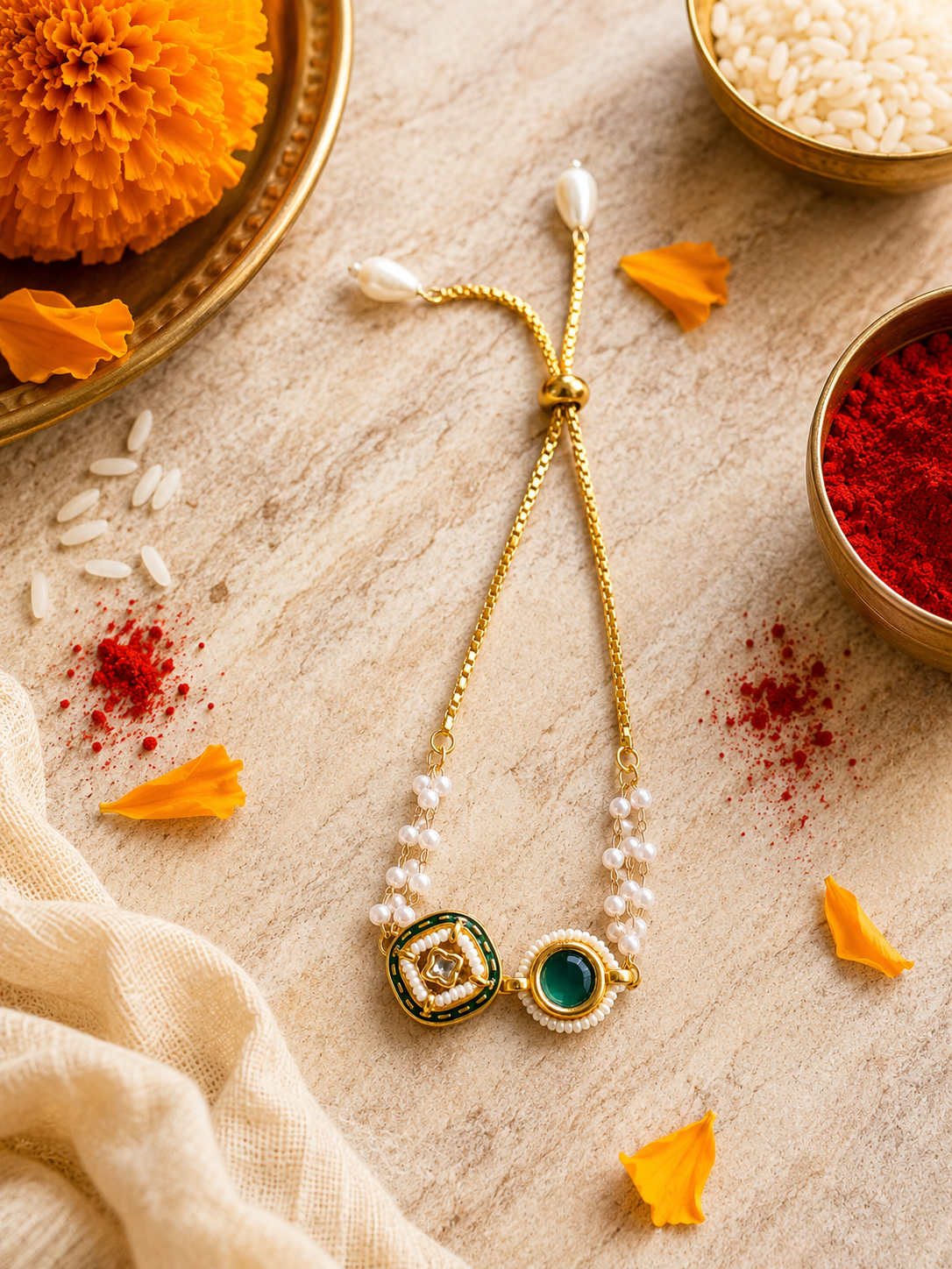 Enamel Lotus Rakhi Set