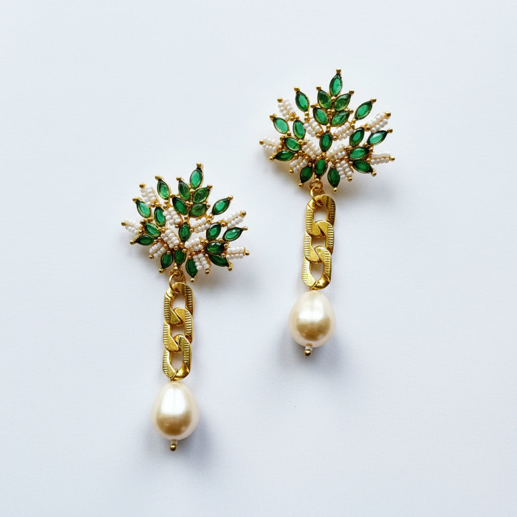 Emerald Leaf Earrings