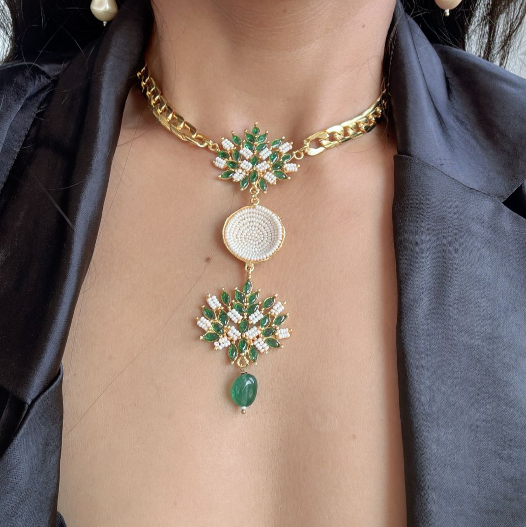 Emerald Leaf Vatii Neckpiece
