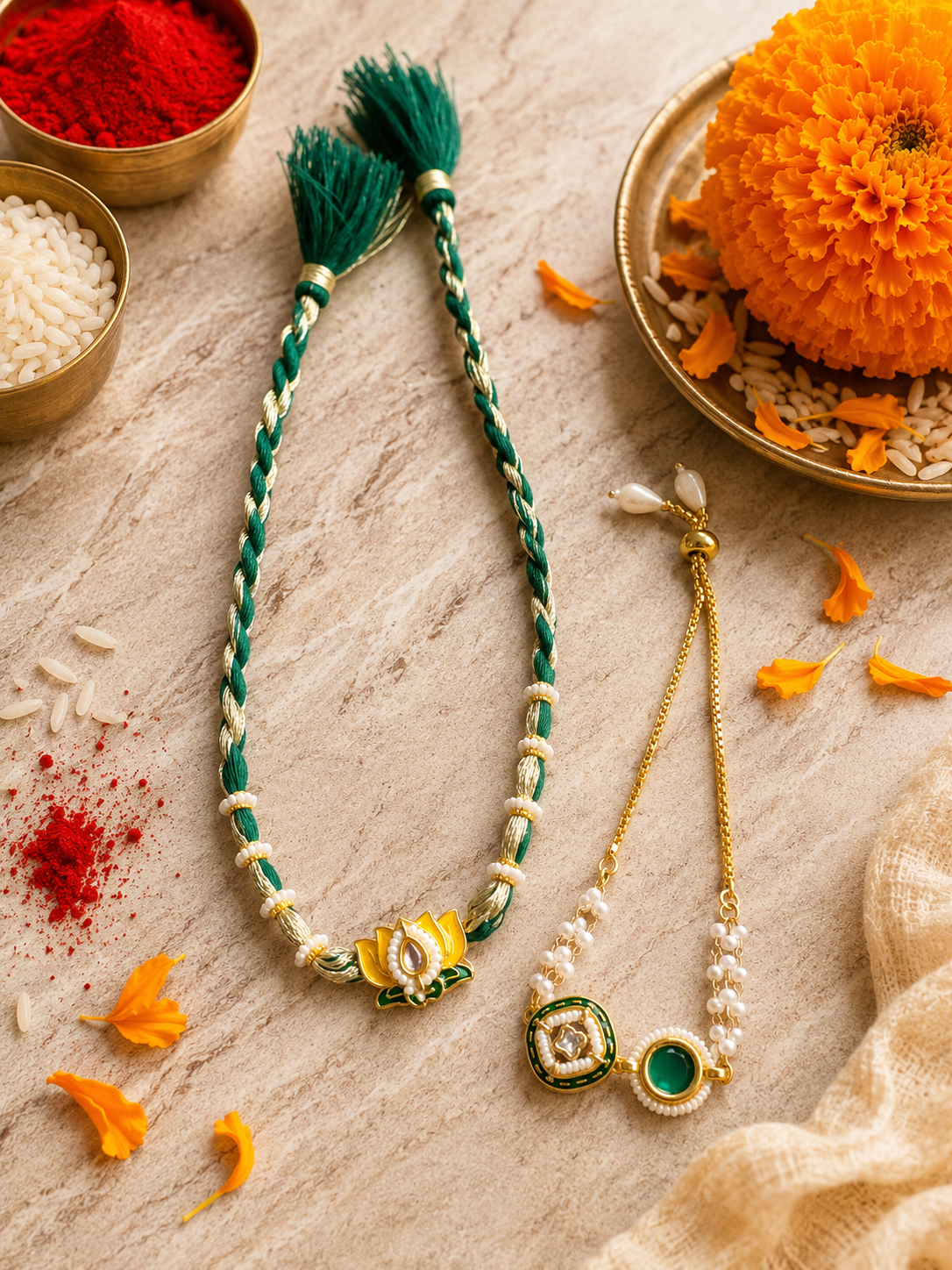 Enamel Lotus Rakhi Set
