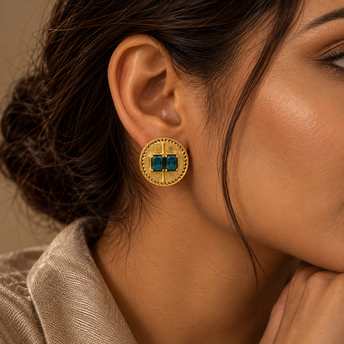 Aqua Brick Gold Earrings