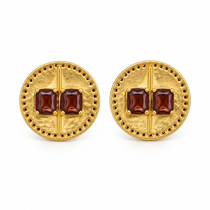 Burgundy Brick Gold Studs
