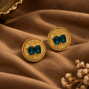 Aqua Brick Gold Earrings