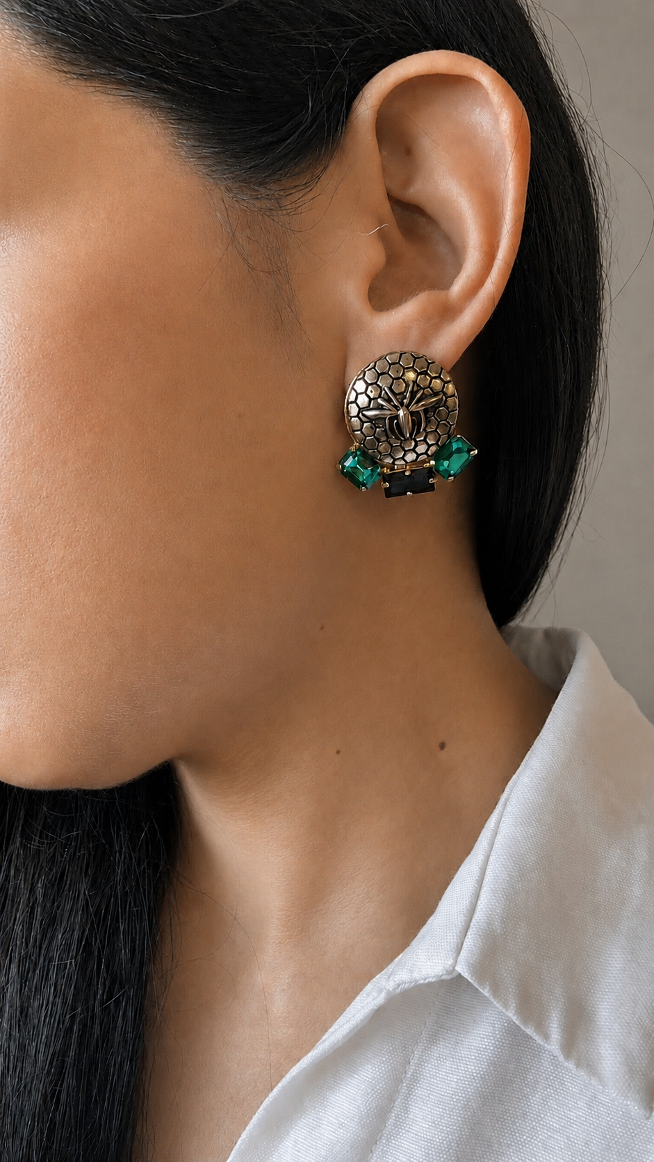 Beehive Emerald Studs