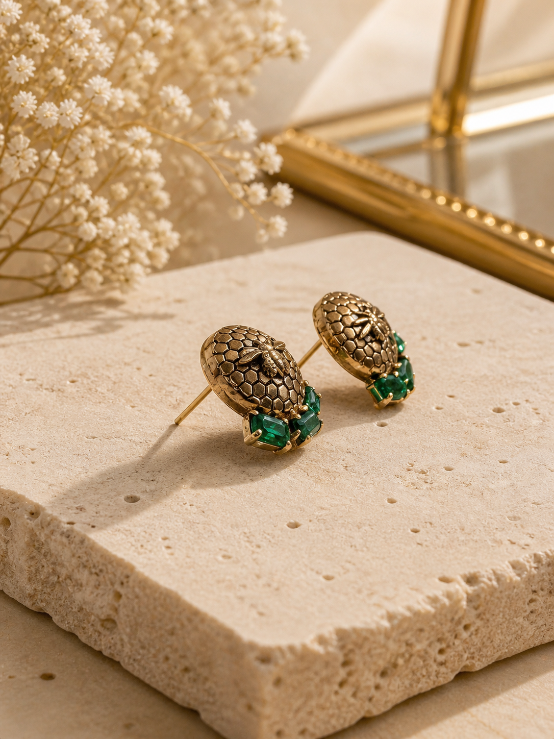 Beehive Emerald Studs