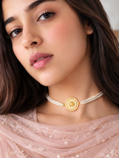Halo-White Multi-Strand Necklace with Circular Centre
