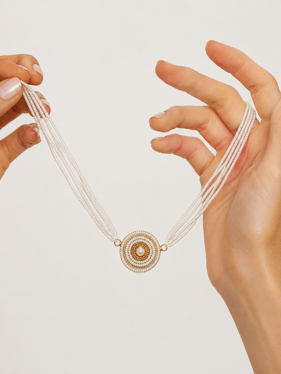 Halo-White Multi-Strand Necklace with Circular Centre