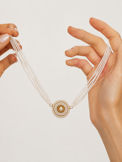 Halo-White Multi-Strand Necklace with Circular Centre