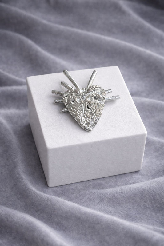 Radiant Silver Heart Brooch
