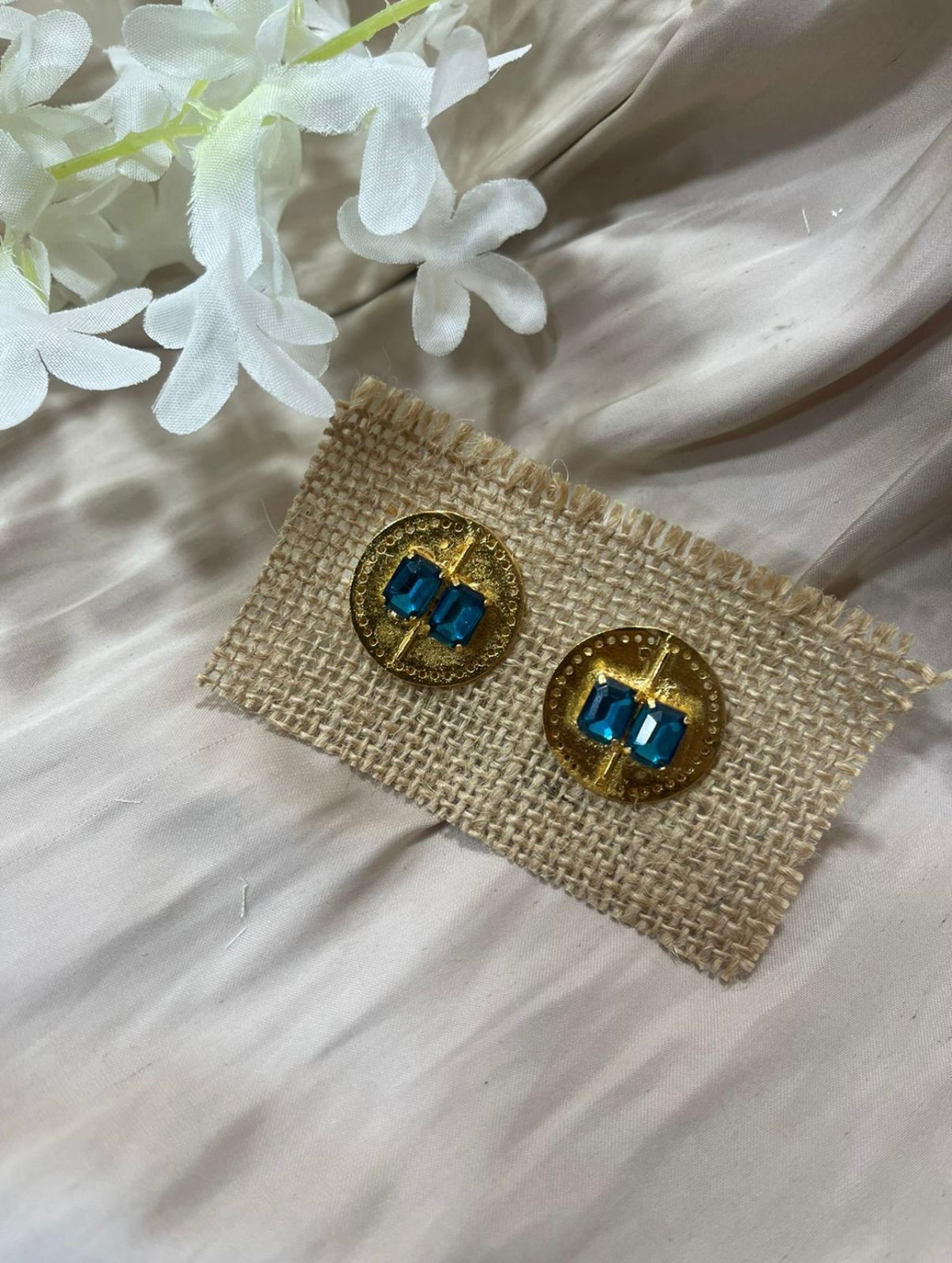 Aqua Brick Gold Earrings