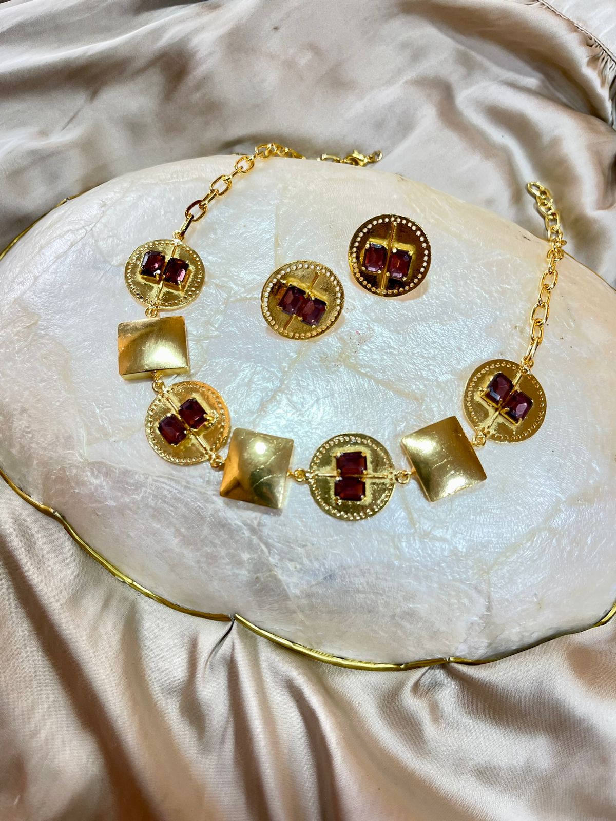 Burgundy Brick Gold Choker