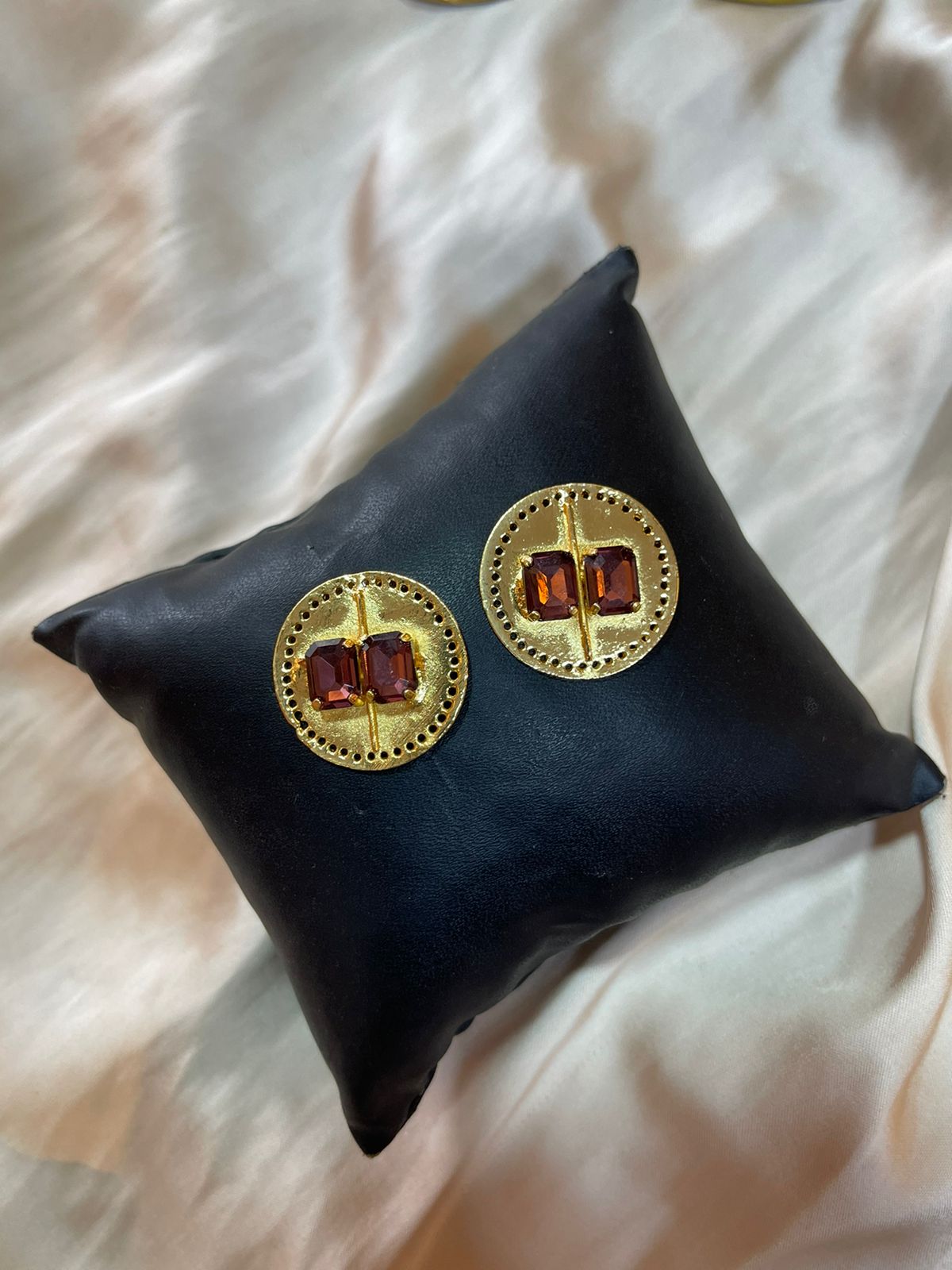 Burgundy Brick Gold Studs