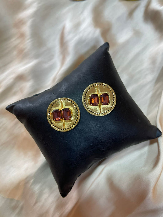 Burgundy Brick gold studs