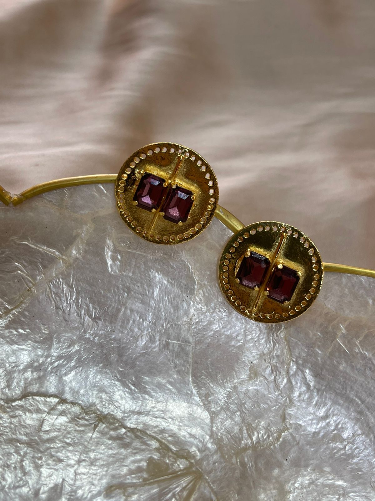 Burgundy Brick Gold Studs