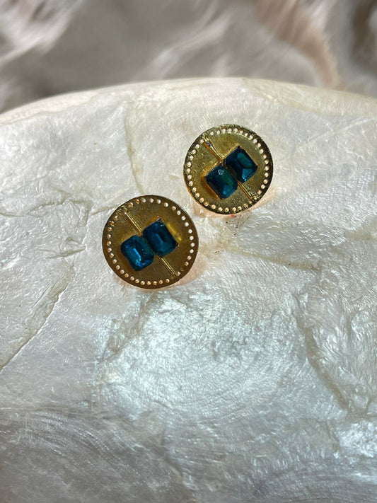 Aqua Brick Gold Earrings