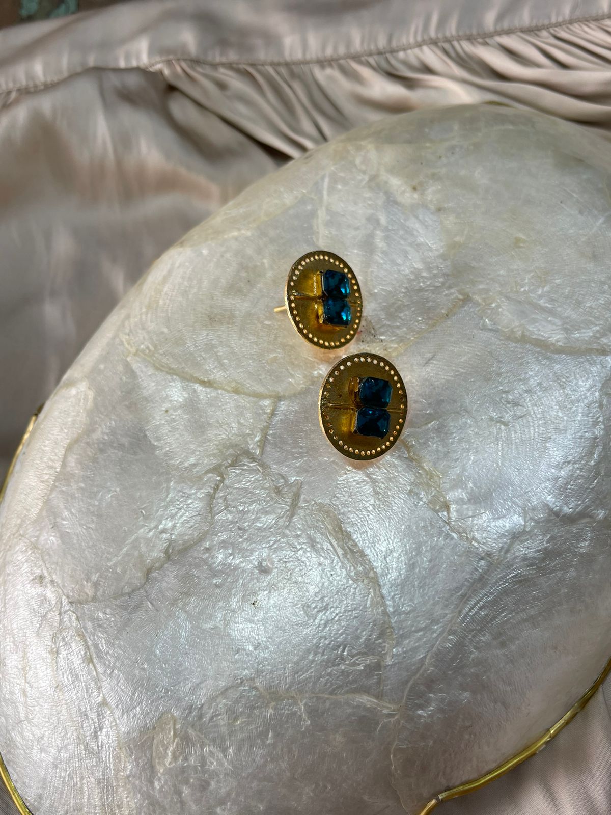 Aqua Brick Gold Earrings