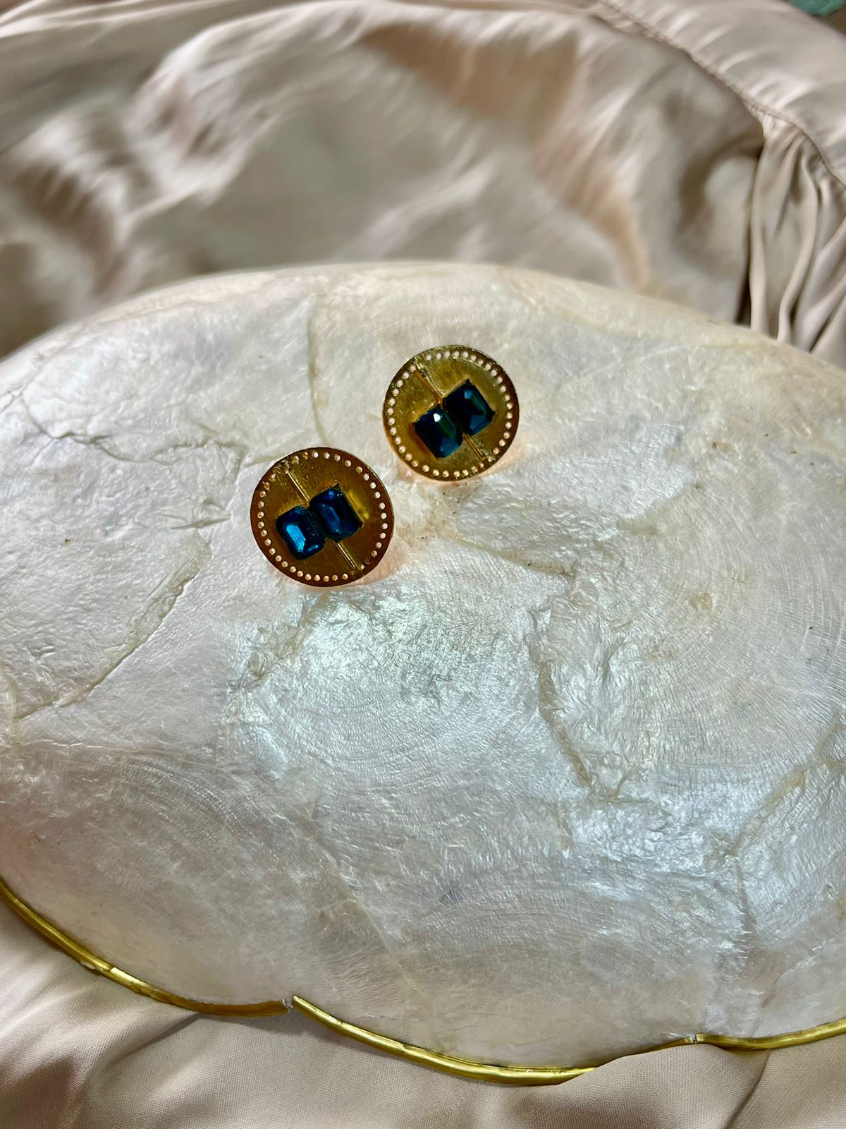 Aqua Brick Gold Earrings