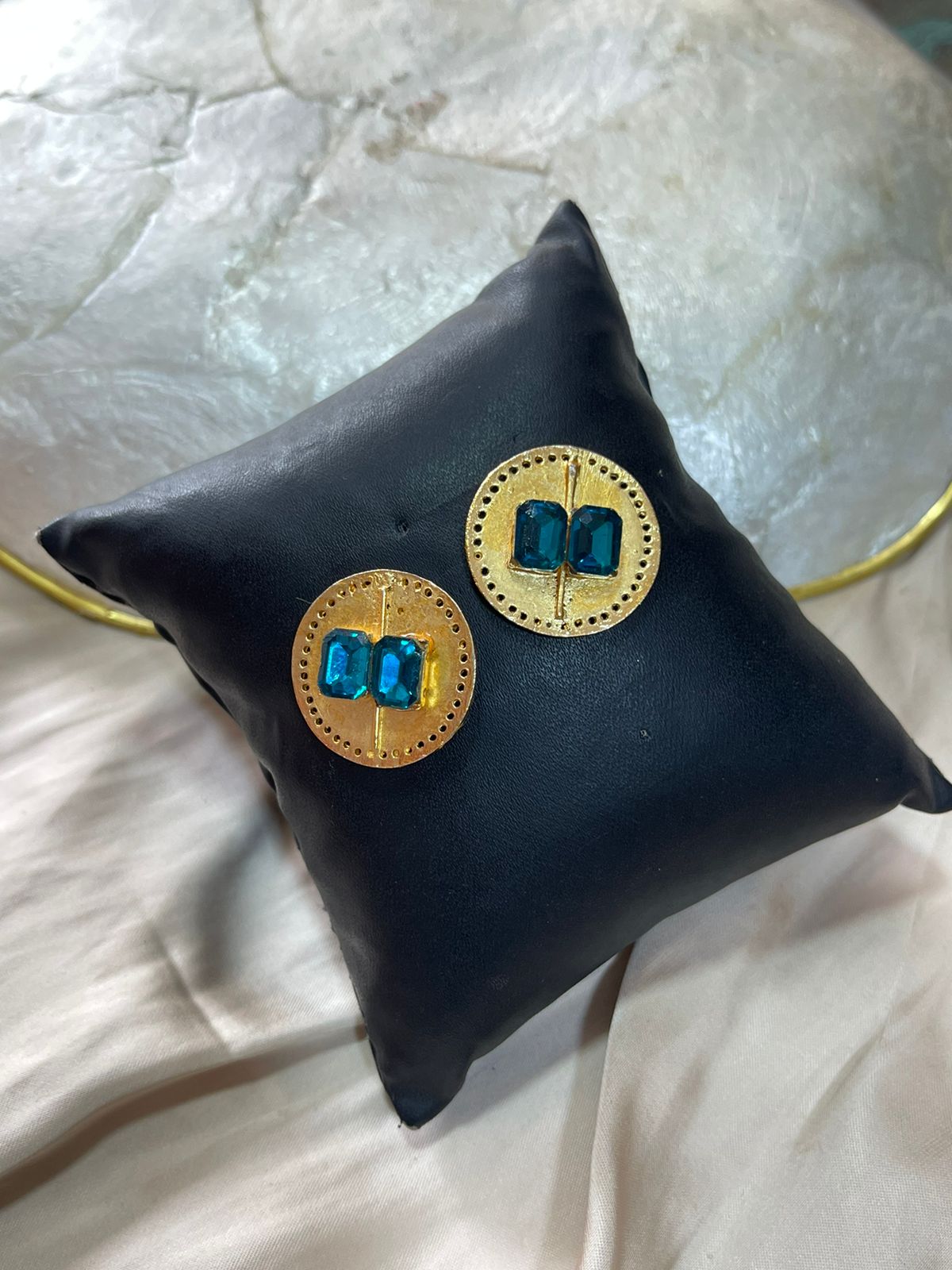 Aqua Brick Gold Earrings