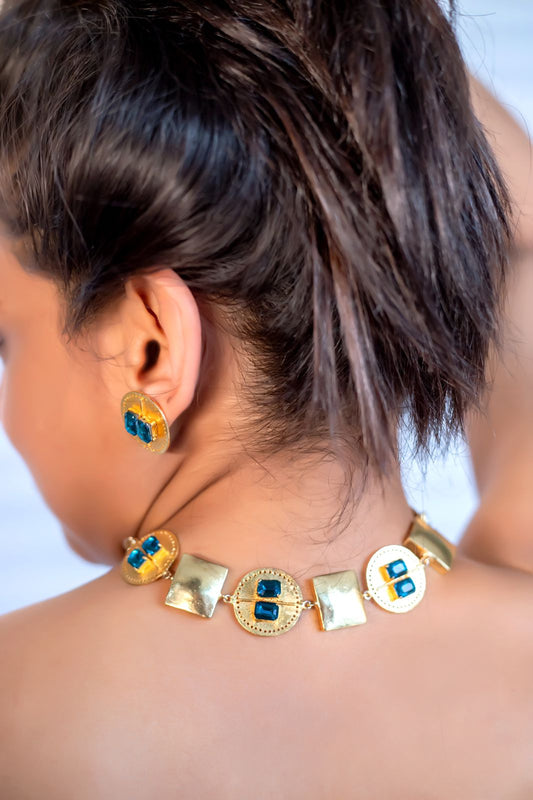 Aqua Brick Gold Choker