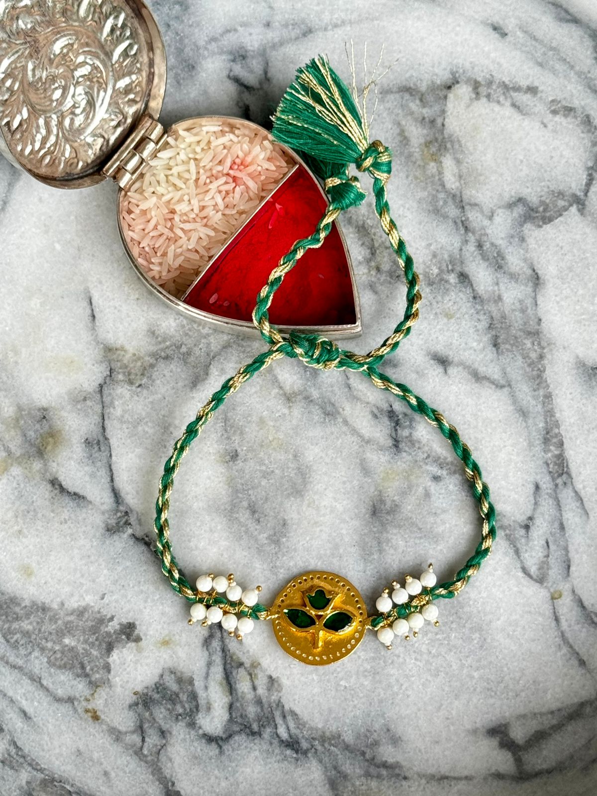 Emerald Leaf Rakhi | 18kt Gold Plated