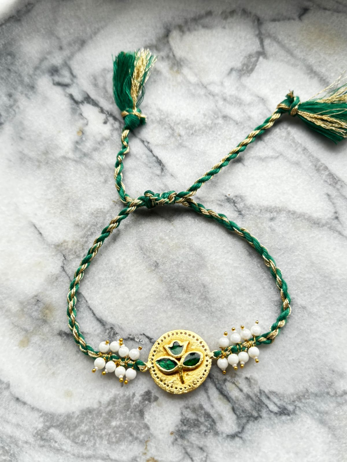 Emerald Leaf Rakhi | 18kt Gold Plated