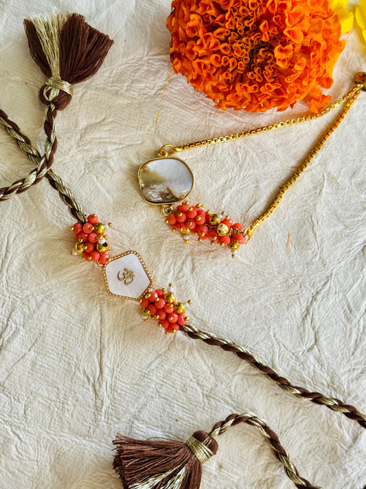 Om Coral Rakhi Duo