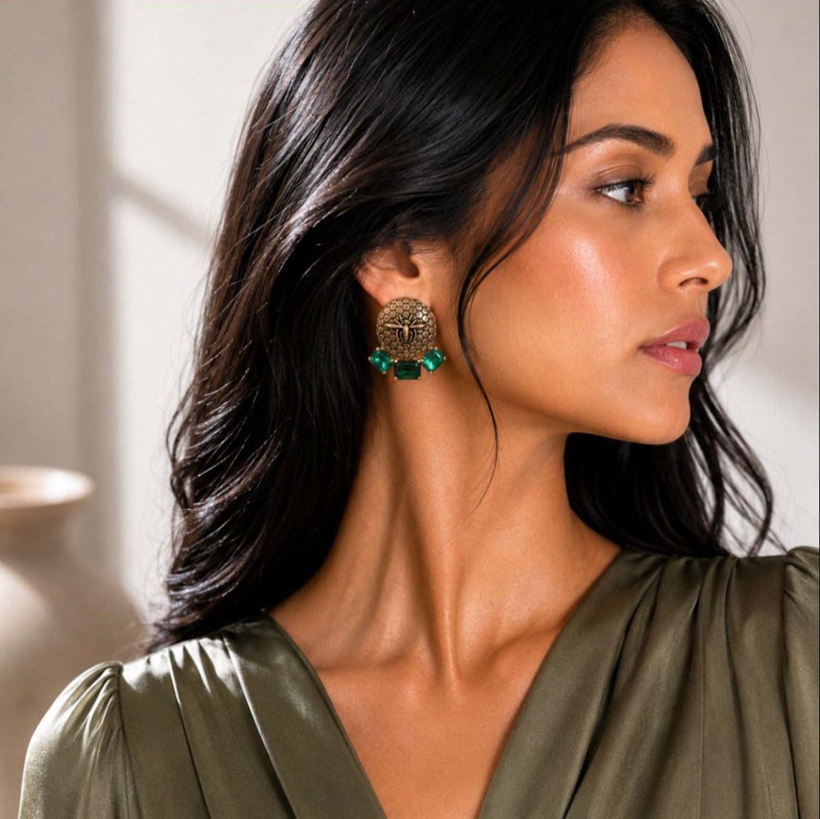 Beehive Emerald Studs