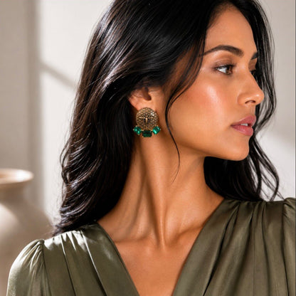 Beehive Emerald Studs