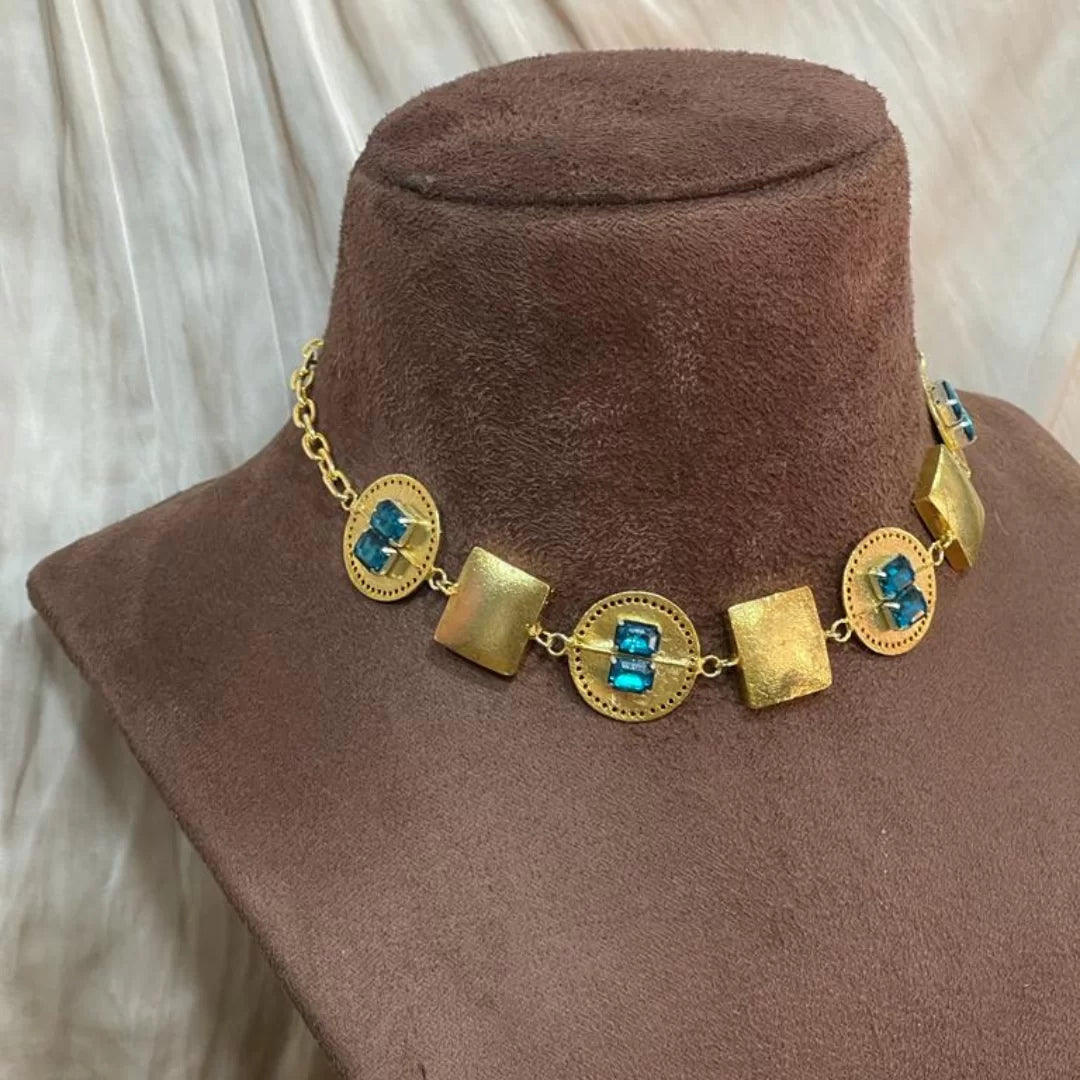 Aqua Brick Gold Choker