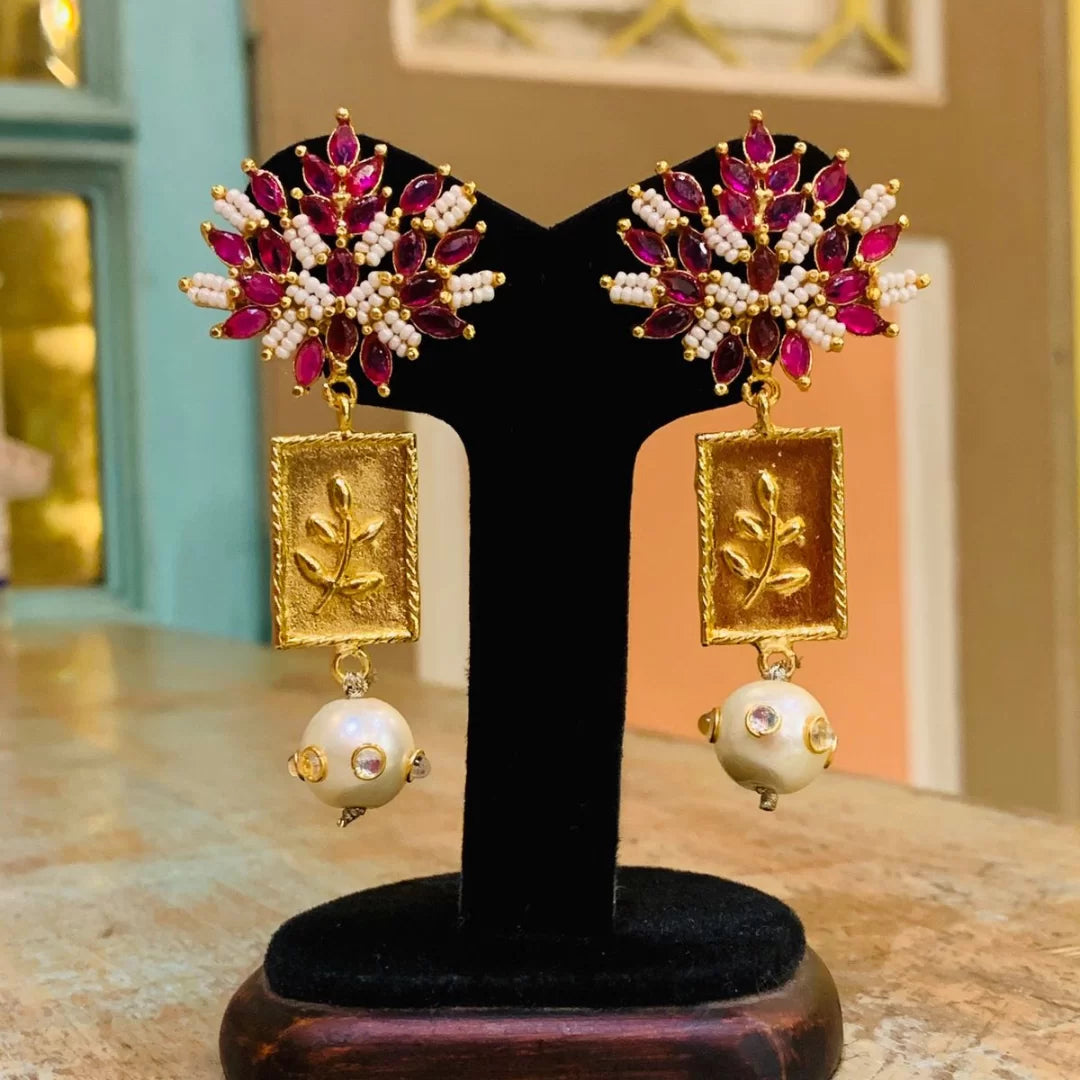 Ruby Leaf Earrings